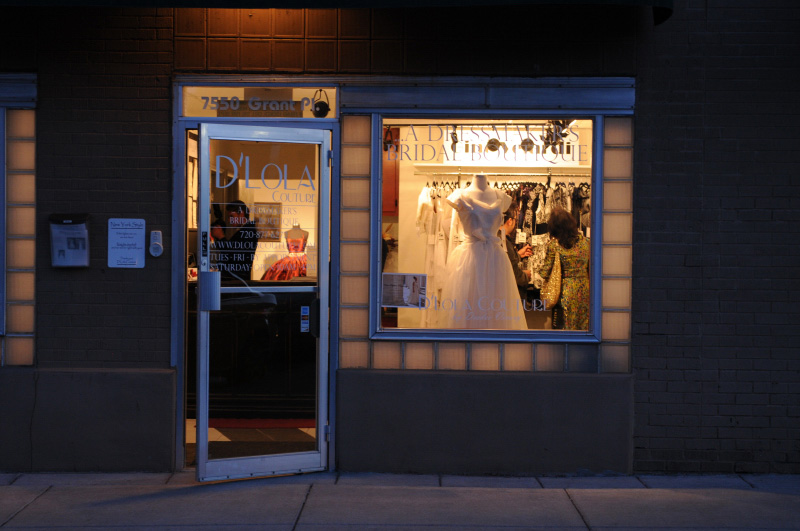 Outside the D'Lola Couture flagship store in the evening...
